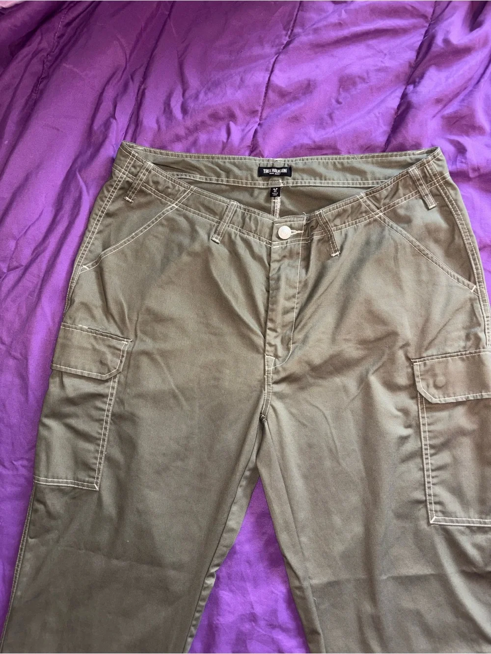 True Religion Olive Straight-Leg Cargo Pants